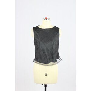Vintage 00's LAPIS Black Sheer Organza Cropped Shell Blouse Tank Top, Size M